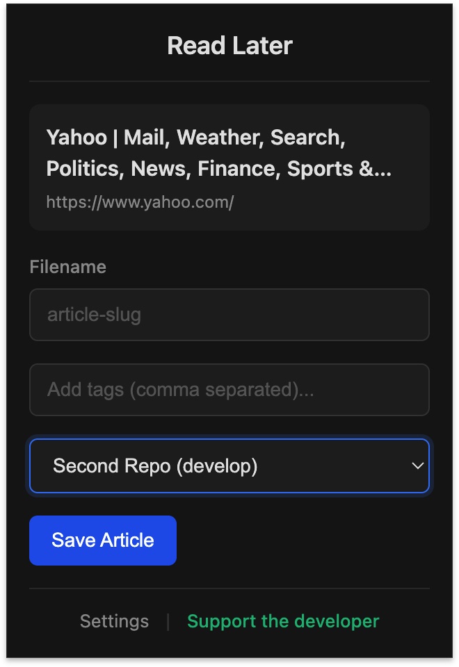 My Stash Mark Pro save popup with multiple repository selector